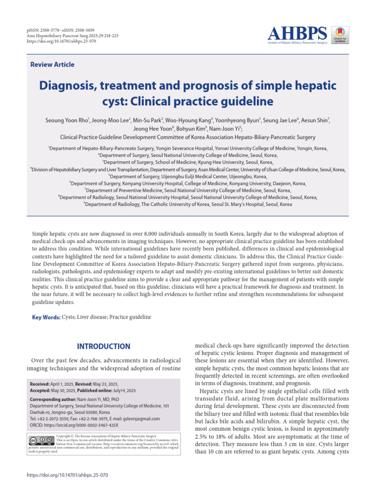 Clinical Guidelines for Simple Hepatic Cysts | PDF | Medical Imaging ...