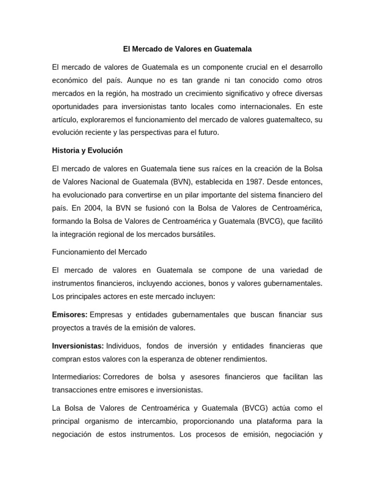 Mercado de Valores en Guatemala | PDF | Bolsa | Bolsa de Valores