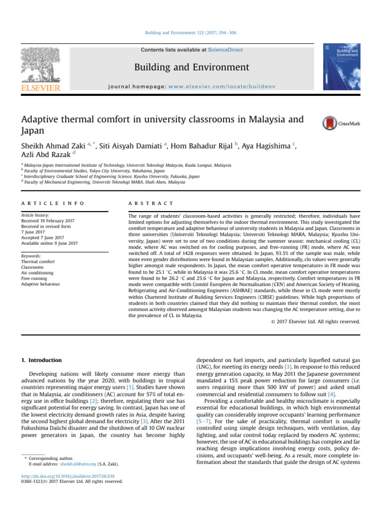 Adaptive Thermal Comfort in Classrooms | PDF | Temperature