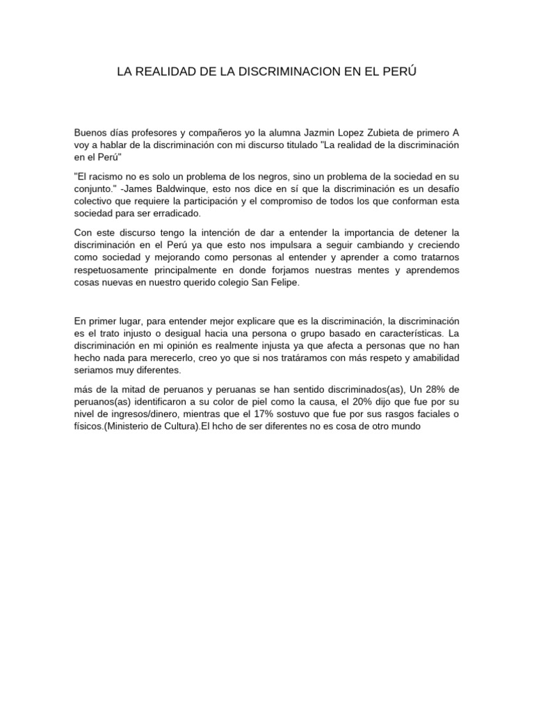 La Realidad de La Discriminacion en El Perú | PDF