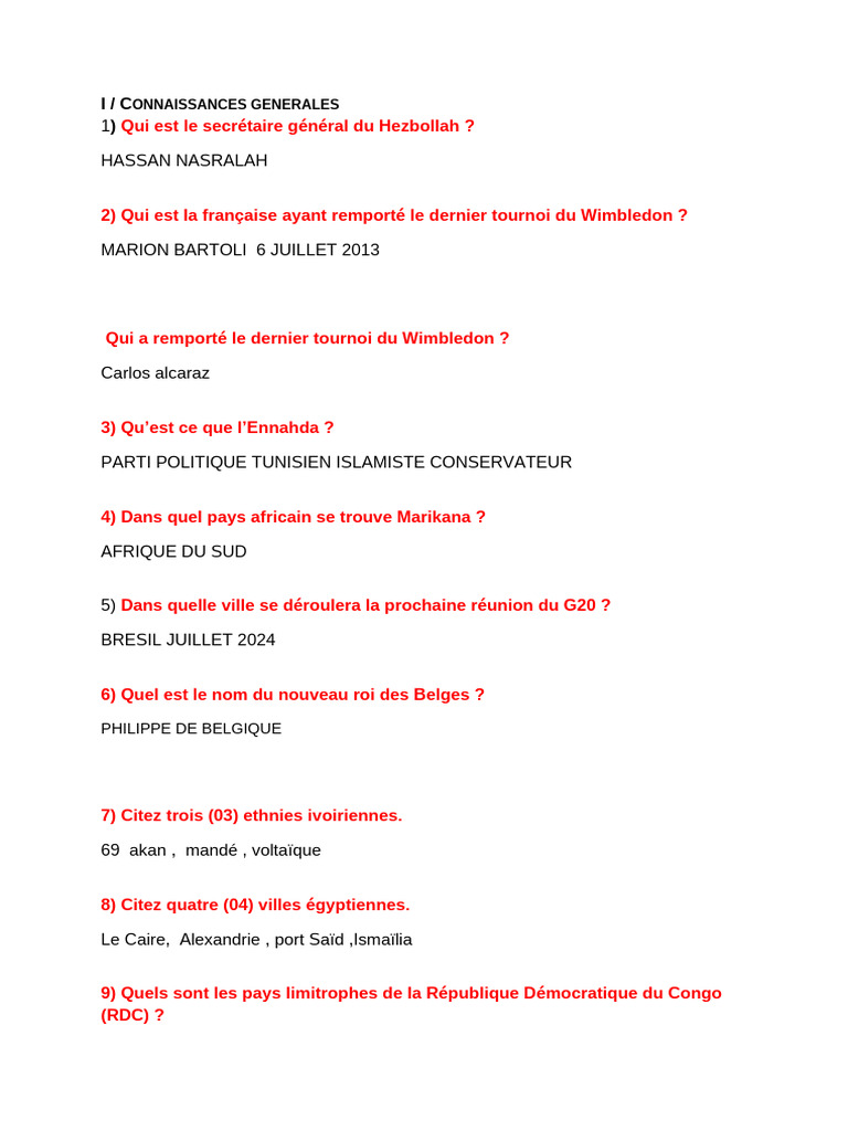 Questions de culture générale et militaire | PDF | Militaire