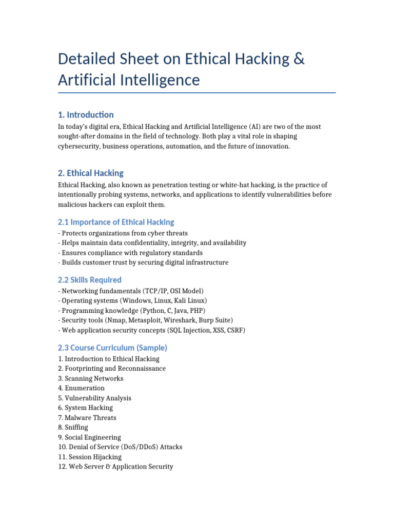 Ethical Hacking & AI Overview Guide | PDF | Artificial Intelligence ...