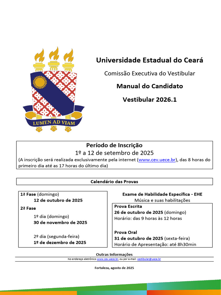 Edital UECE Vestibular 2026.1 - InSCRIÇÕES 01 A 12 Setembro | PDF