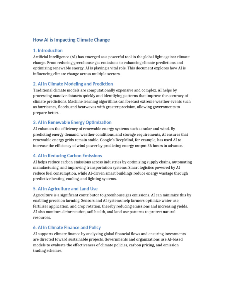 AI's Role in Combating Climate Change | PDF | Artificial Intelligence ...