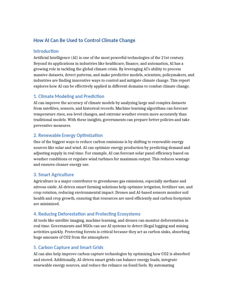 AI Solutions for Climate Change Control | PDF | Climate Change ...