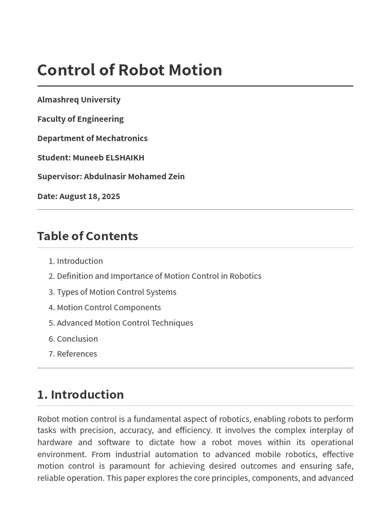 Robot Motion Control Techniques Explained | PDF | Robotics | Control Theory