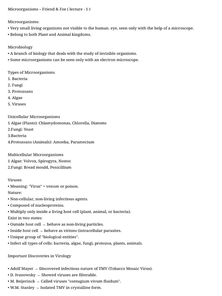 Microorganisms: Types and Virology Insights | PDF | Virus | Bacteriophage