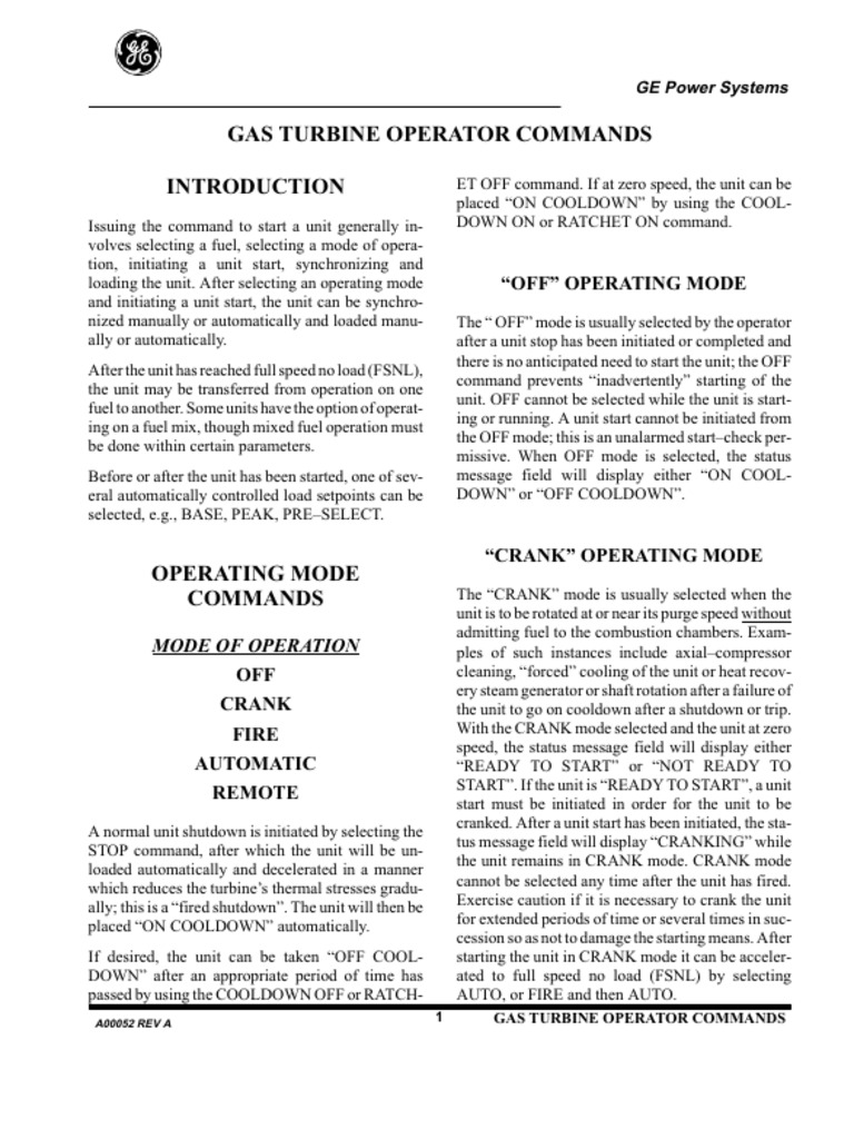 Gas Turbine Operator Commands Guide | PDF | Mechanical Engineering ...