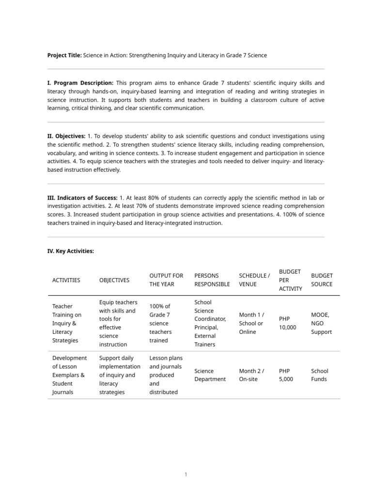 Grade 7 Science Inquiry & Literacy Program | PDF | Inquiry Based ...
