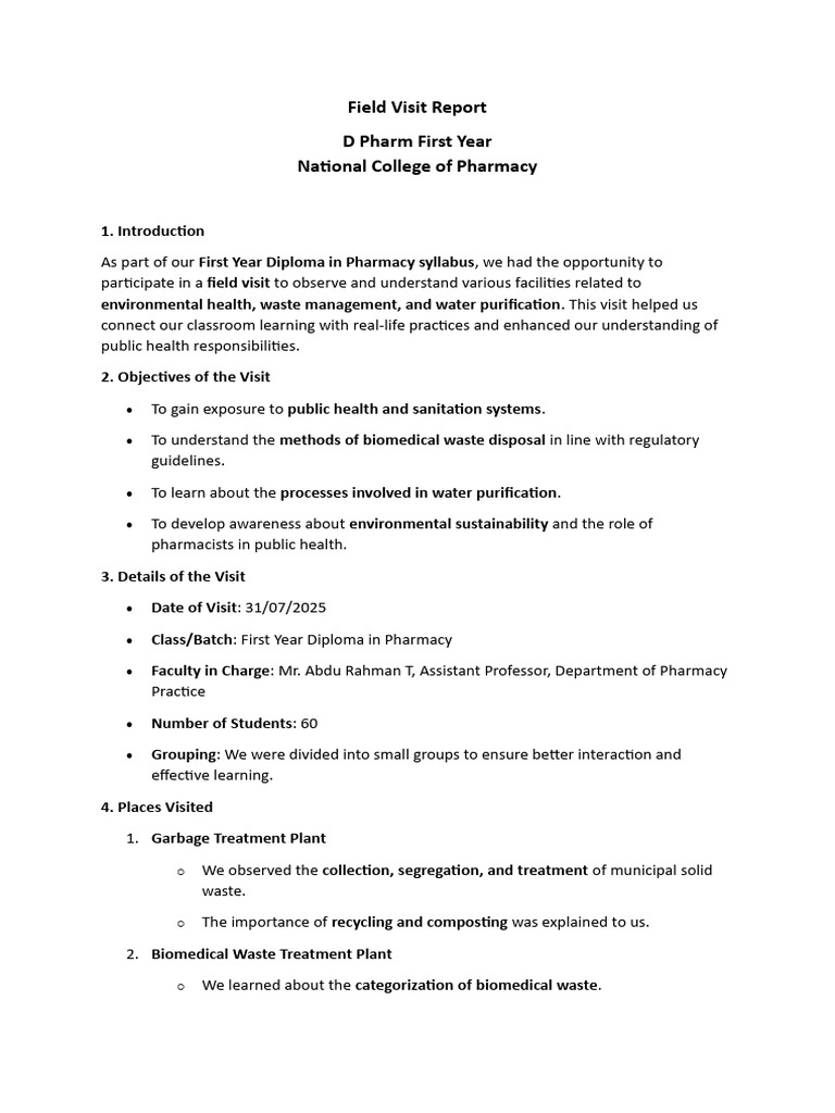 Field Visit Report by Students | PDF | Waste Management | Waste