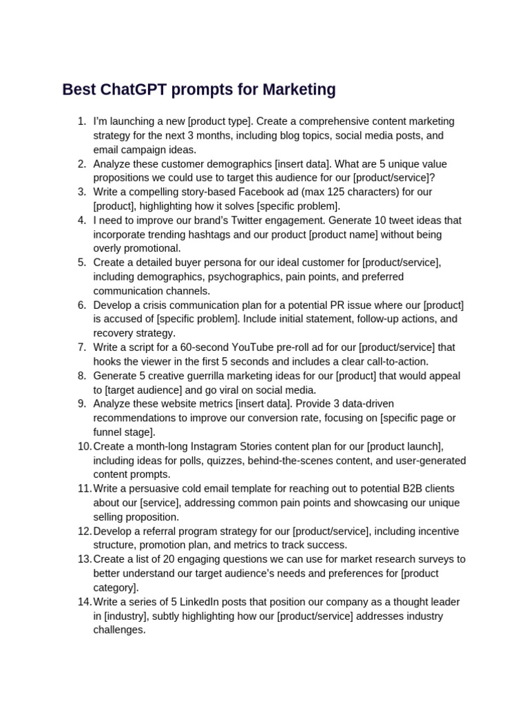 Top ChatGPT Marketing Prompts | PDF | Learning | Teachers