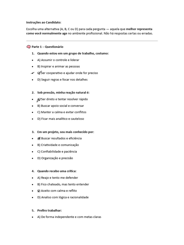 Questionário de Estilos de Trabalho Profissional | PDF