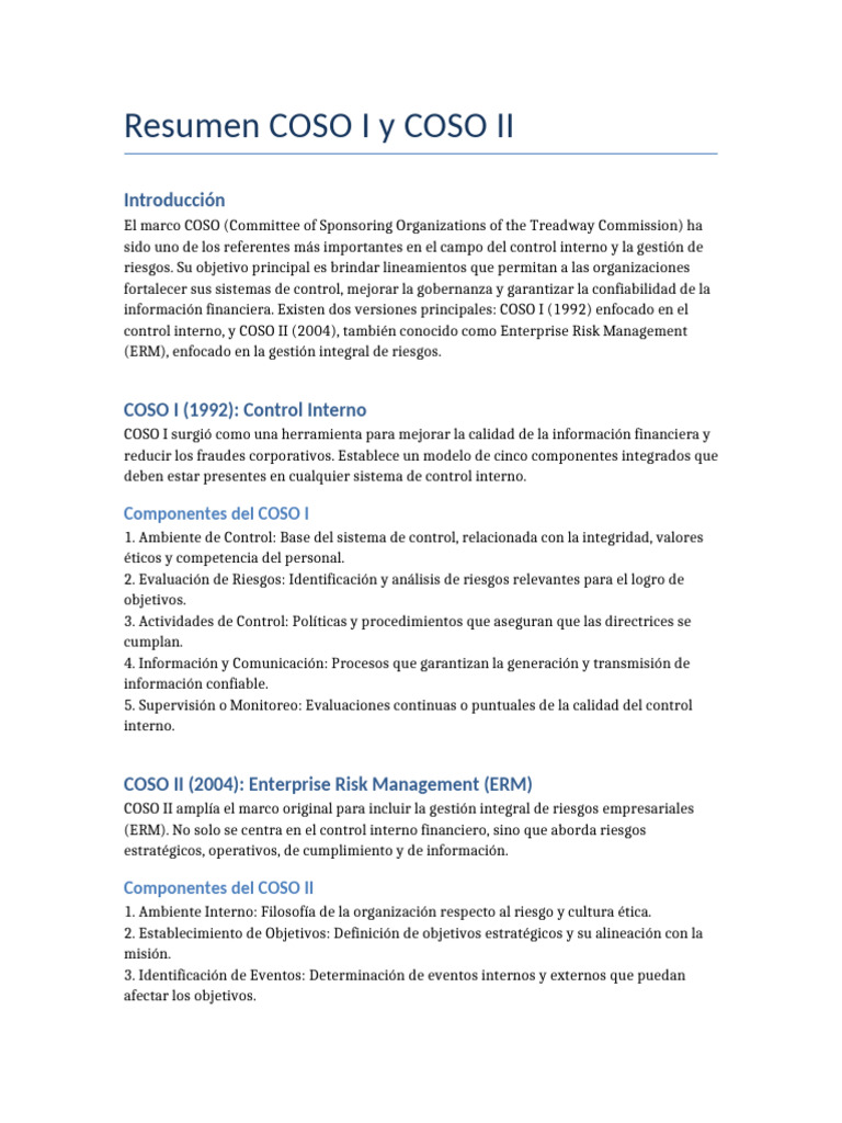 Comparativa COSO I y COSO II: Control y Riesgos | PDF | Riesgo | Auditoría