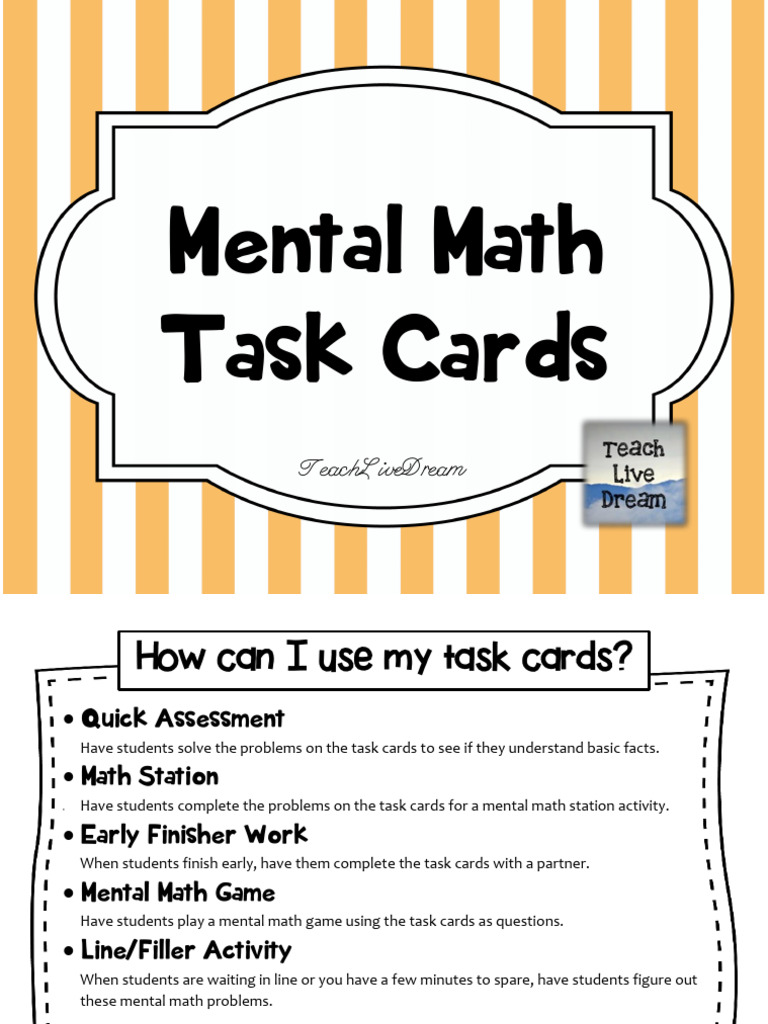 Mental Math Task Cards for Students | PDF