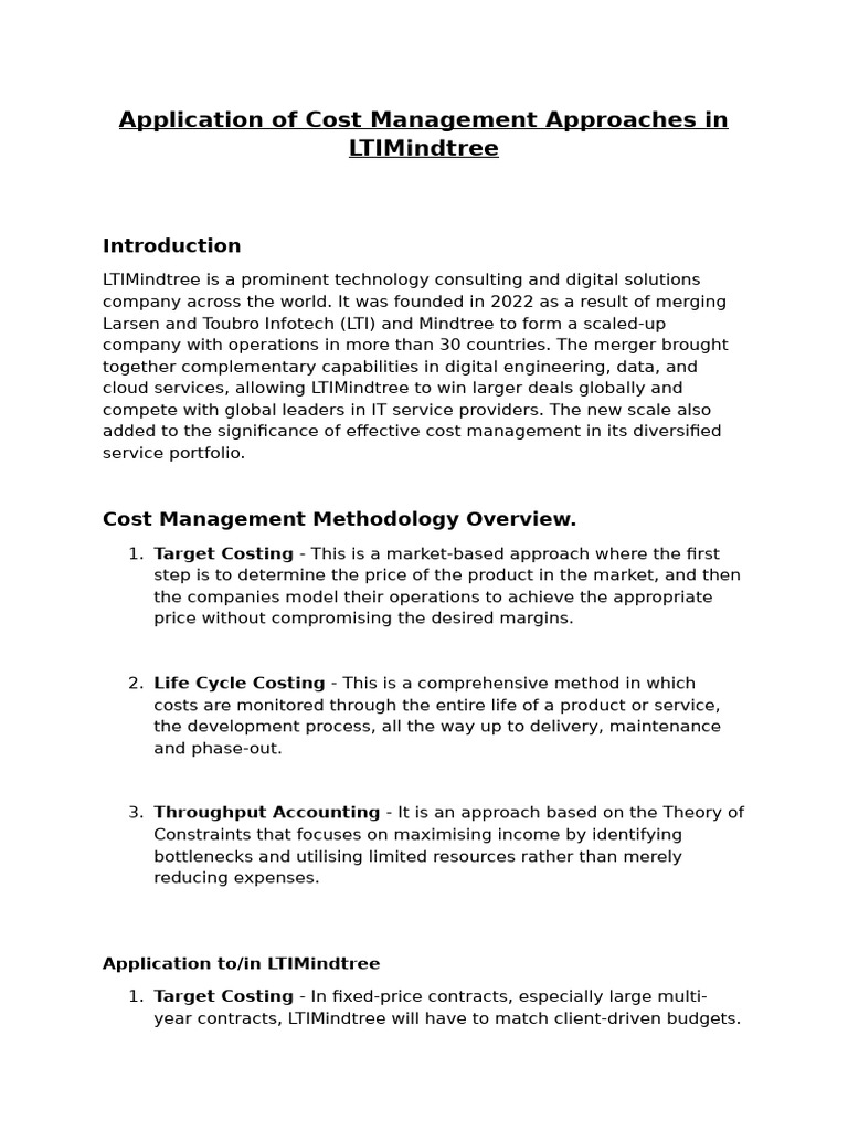Cost Management Strategies at LTIMindtree | PDF | Cost Accounting ...