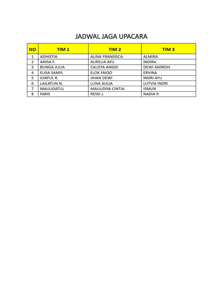 Jadwal Jaga Upacara Tim 1-8 | PDF