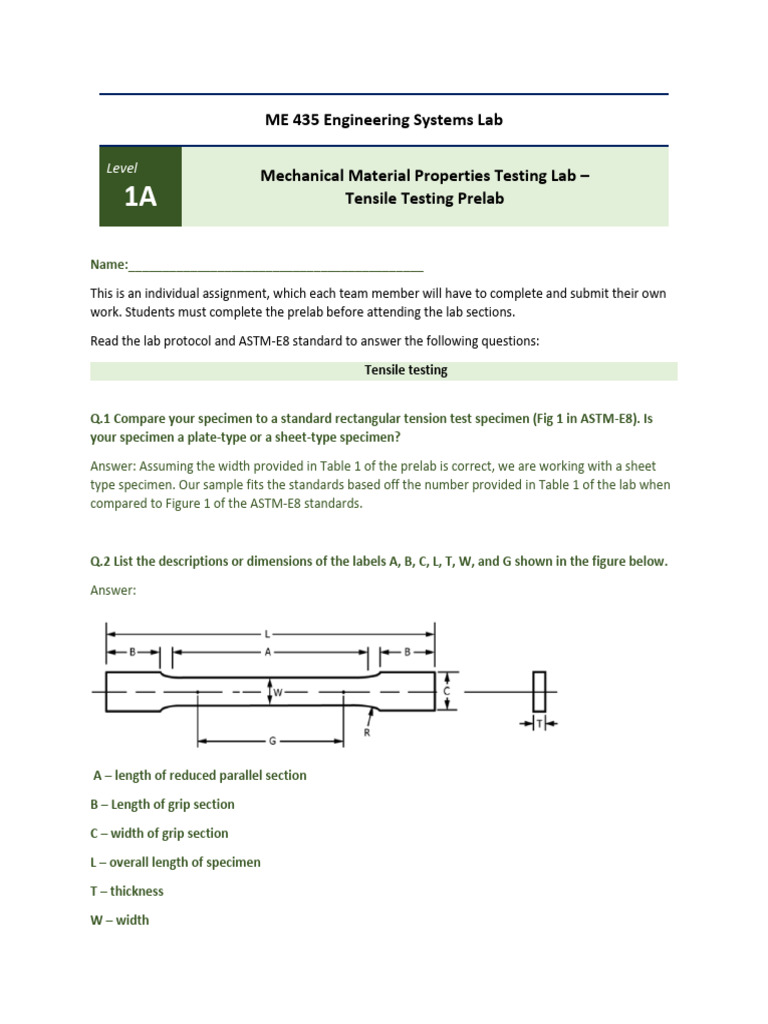 Tensile Testing Prelab Guide | PDF | Physical Sciences | Applied And ...