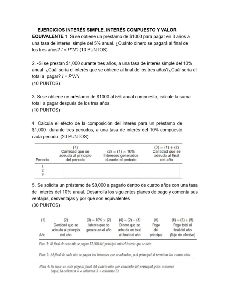 Ejercicios de Interés Simple y Compuesto | PDF