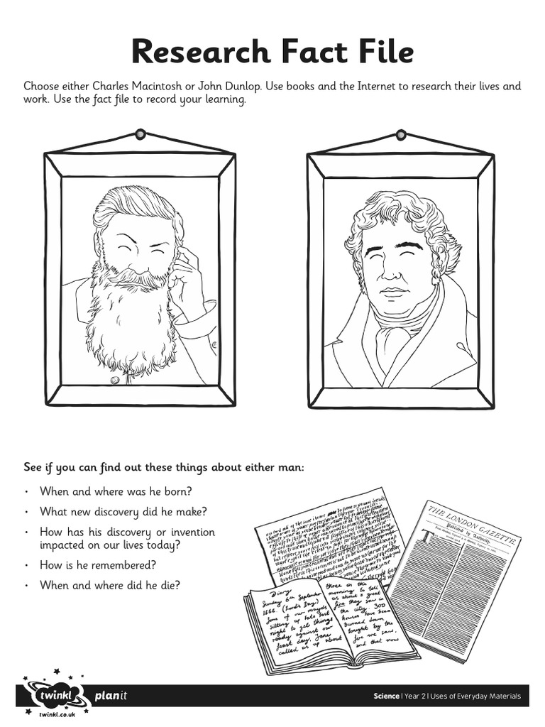 Research Fact File Home Learning Activity Sheet Black and White | PDF