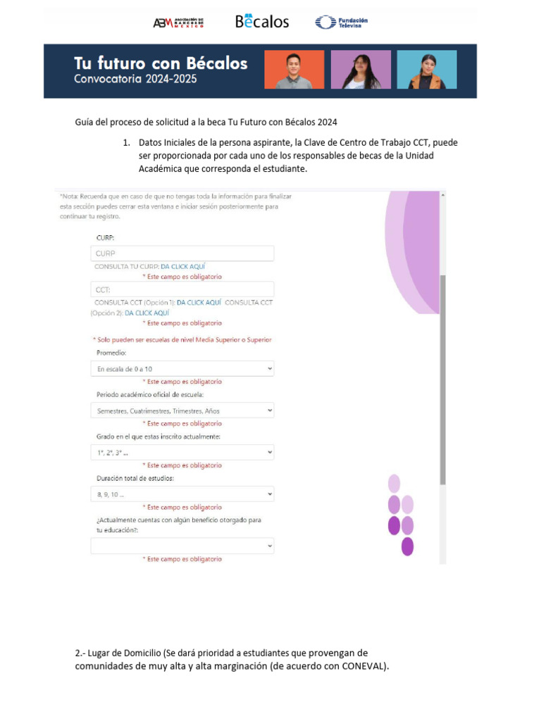 Guía Del Proceso de Solicitud A La Beca Tu Futuro Con Bécalos 2024 | PDF