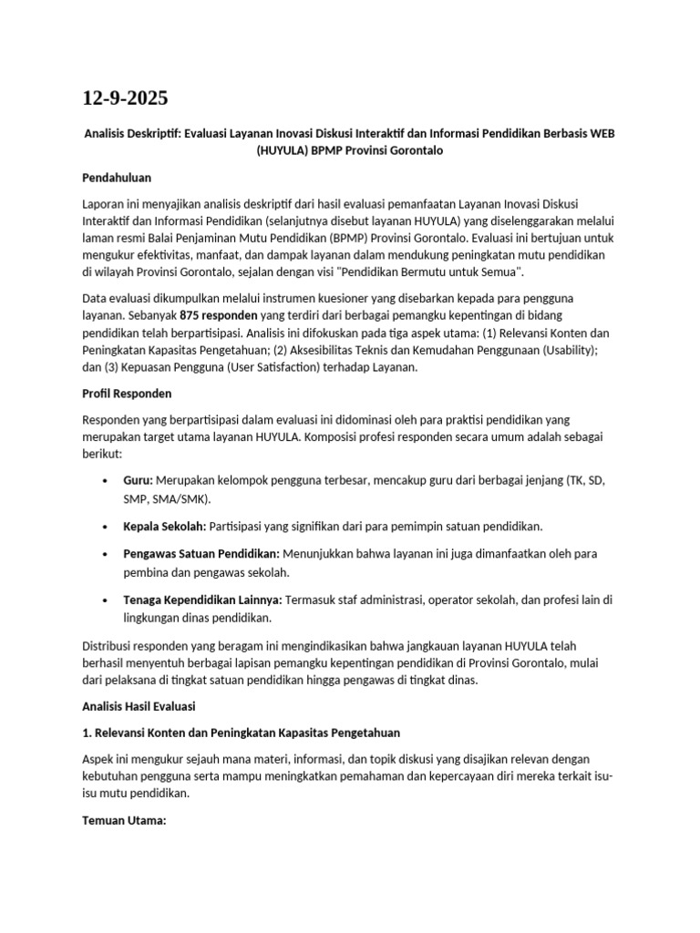 Evaluasi Layanan HUYULA BPMP Gorontalo | PDF