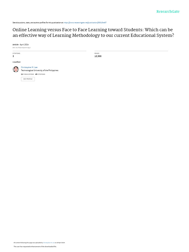 Online vs. Face-to-Face Learning Analysis | PDF | Educational ...