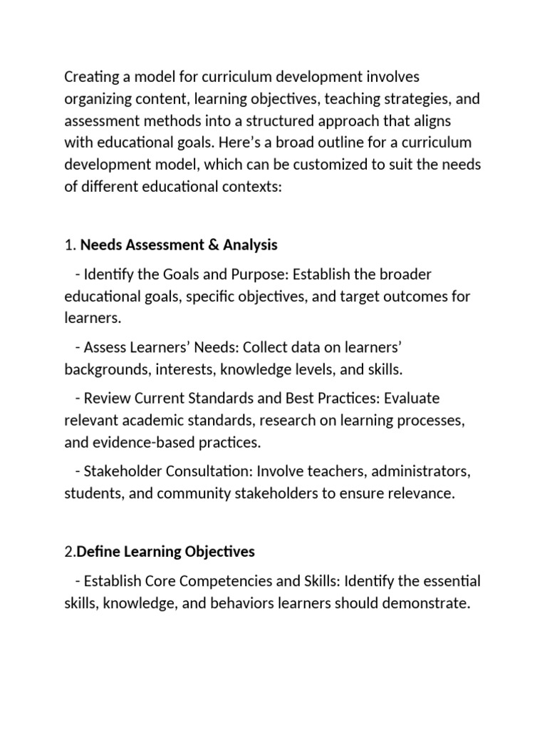 Curriculum Development Model Guide | PDF | Educational Assessment ...