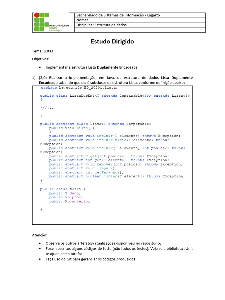 Implementação de Lista Duplamente Encadeada em Java | PDF