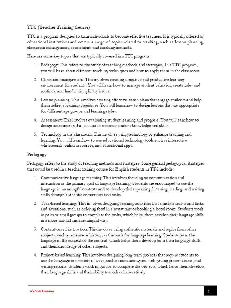TTC Program Overview and Key Strategies | PDF | Educational Assessment ...