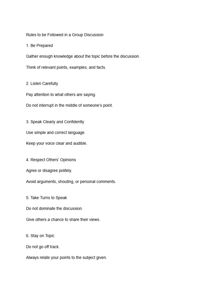 Essential Rules for Group Discussions | PDF