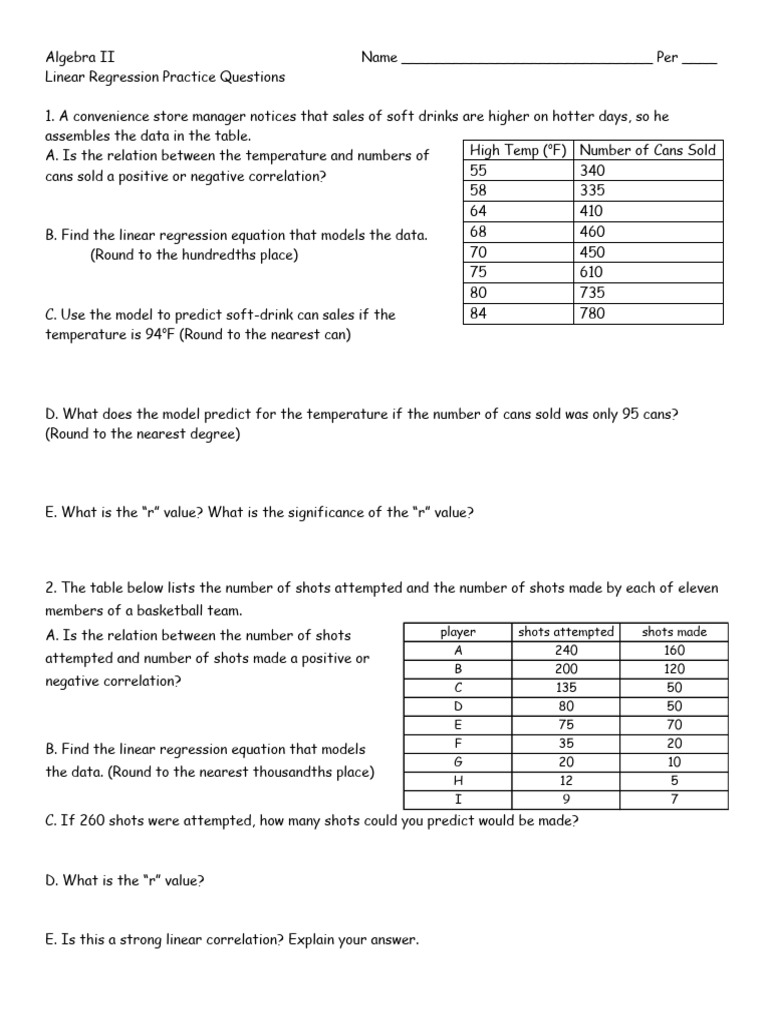 Linear Regression Practice Questions | PDF | Coefficient Of ...