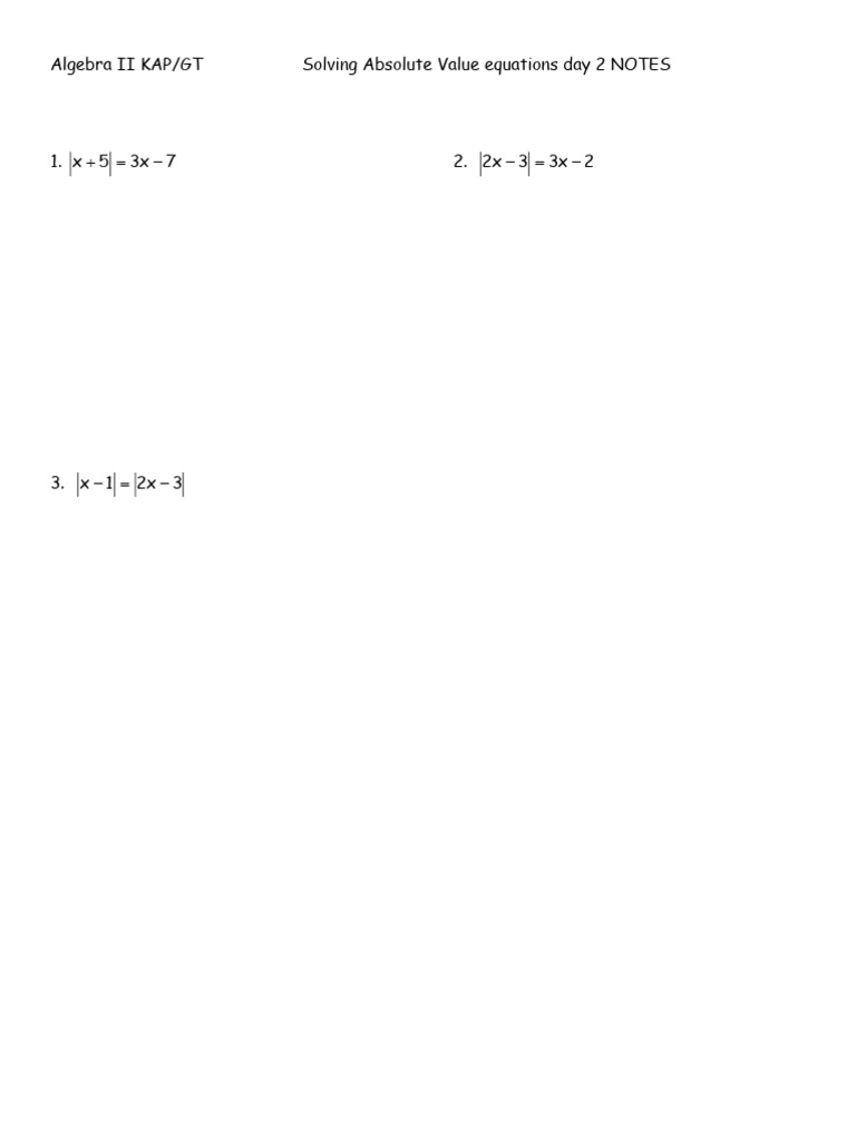 Absolute Value Equations Notes | PDF