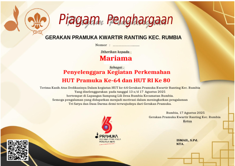 Piagam Penghargaan Pramuka | PDF