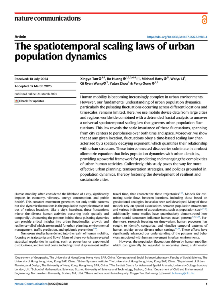 The Spatiotemporal Scaling Laws of Urban Population Dynamics | PDF ...