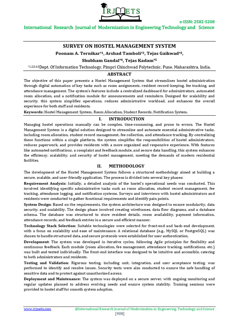 Survey of Hostel Management System | PDF | Databases | Postgre Sql