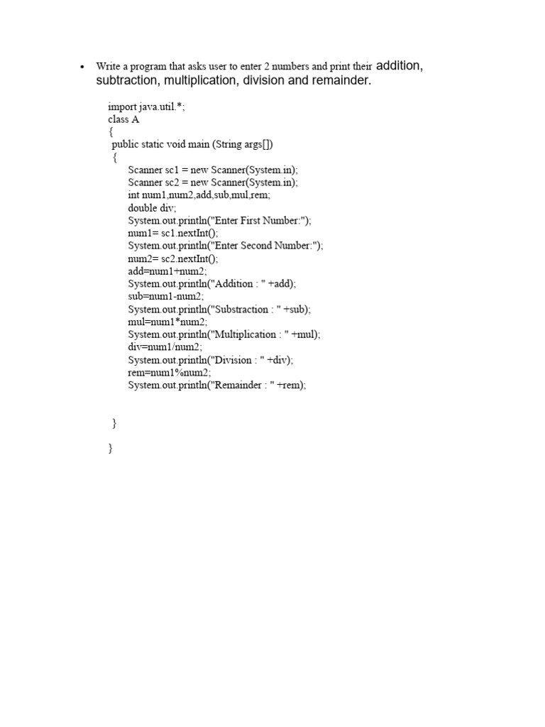 Java Programs for Basic Math Operations | PDF | Software Development ...