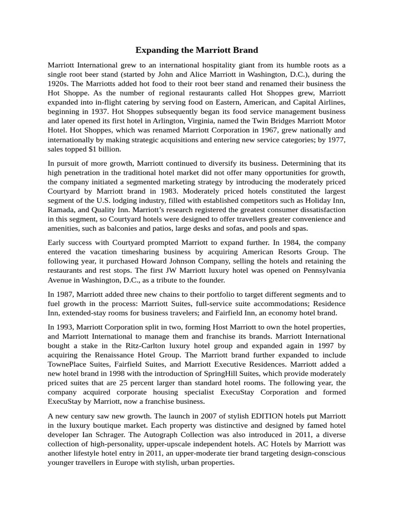 Case Study Marriott | PDF | Marriott International | Hotel