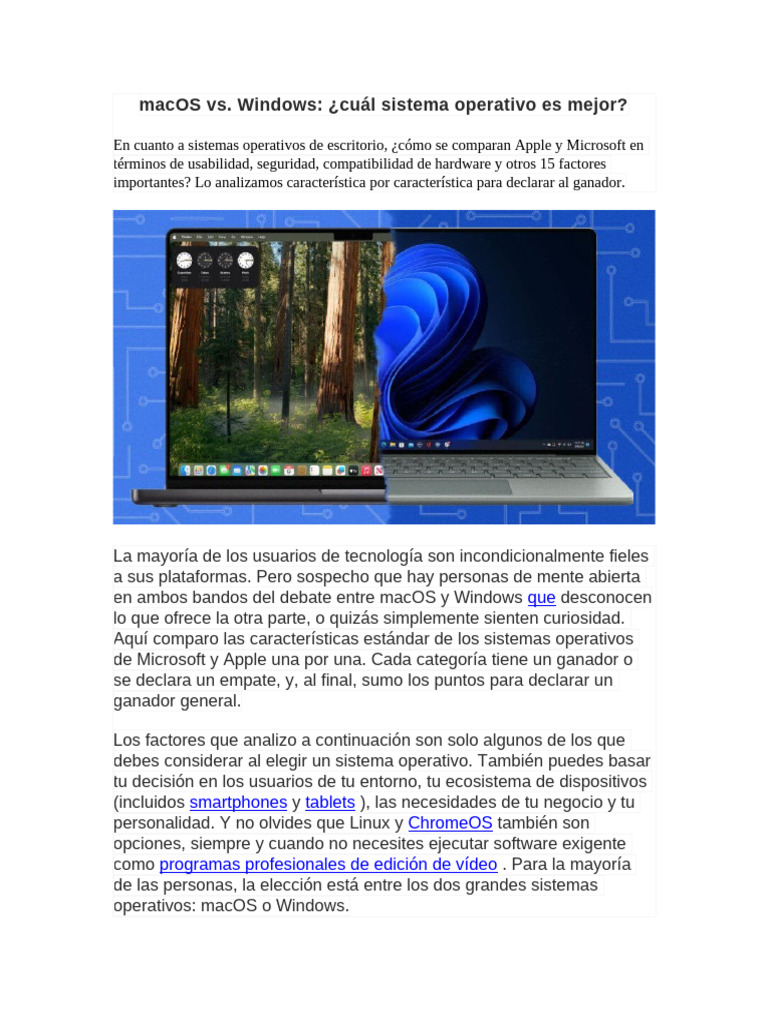 Comparativa: macOS vs. Windows 2023 | PDF | Mac OS | Microsoft Windows