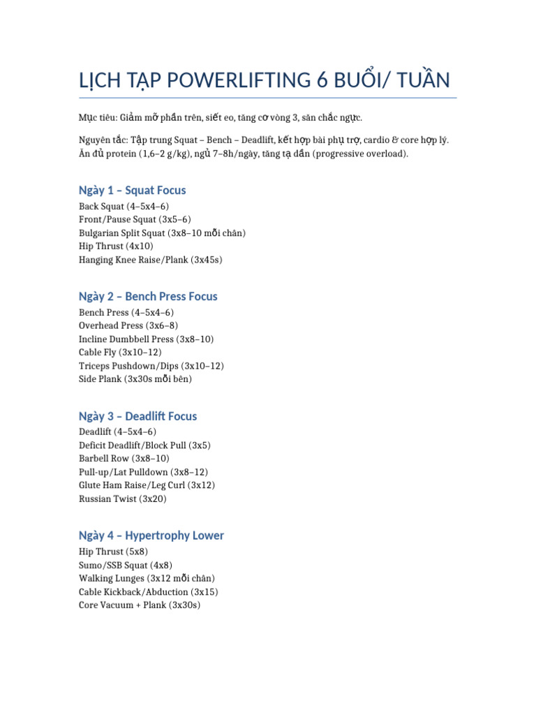 Lich Tap Powerlifting | PDF