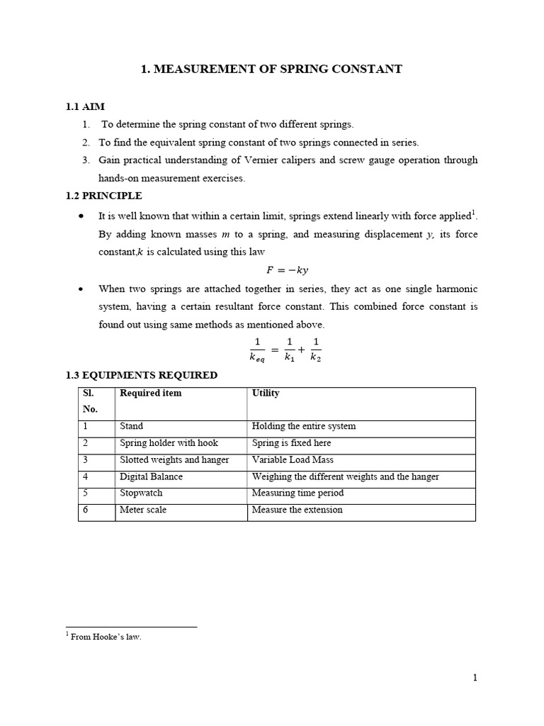 Measure Spring Constants Experiment | PDF | Force | Physical Sciences