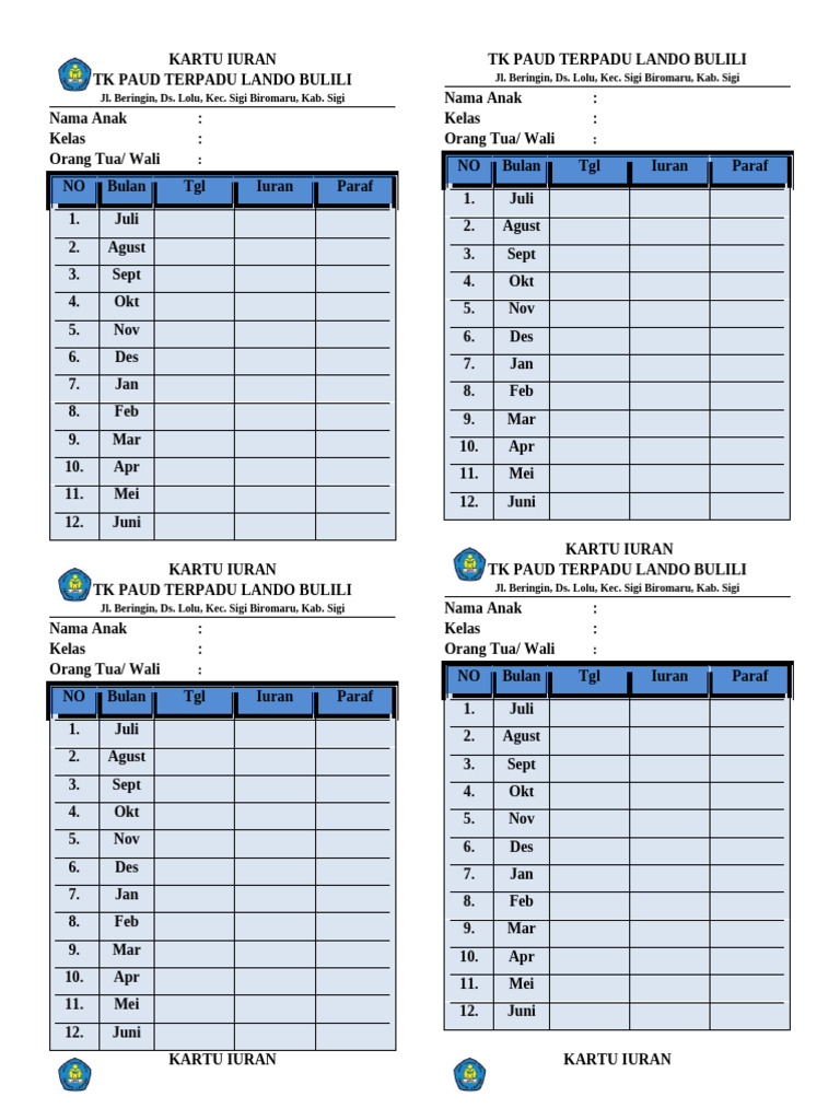 Kartu Iuran SPP | PDF