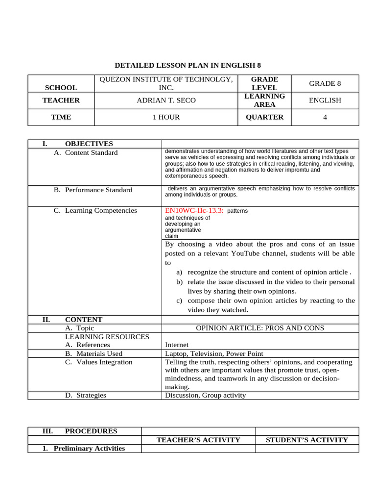 Adrian Detailed Lesson Plan | PDF | News | Lord's Prayer