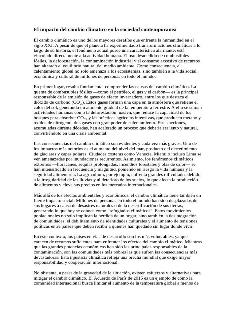 Cambio Climático y su Impacto Social | PDF | Gases de efecto ...