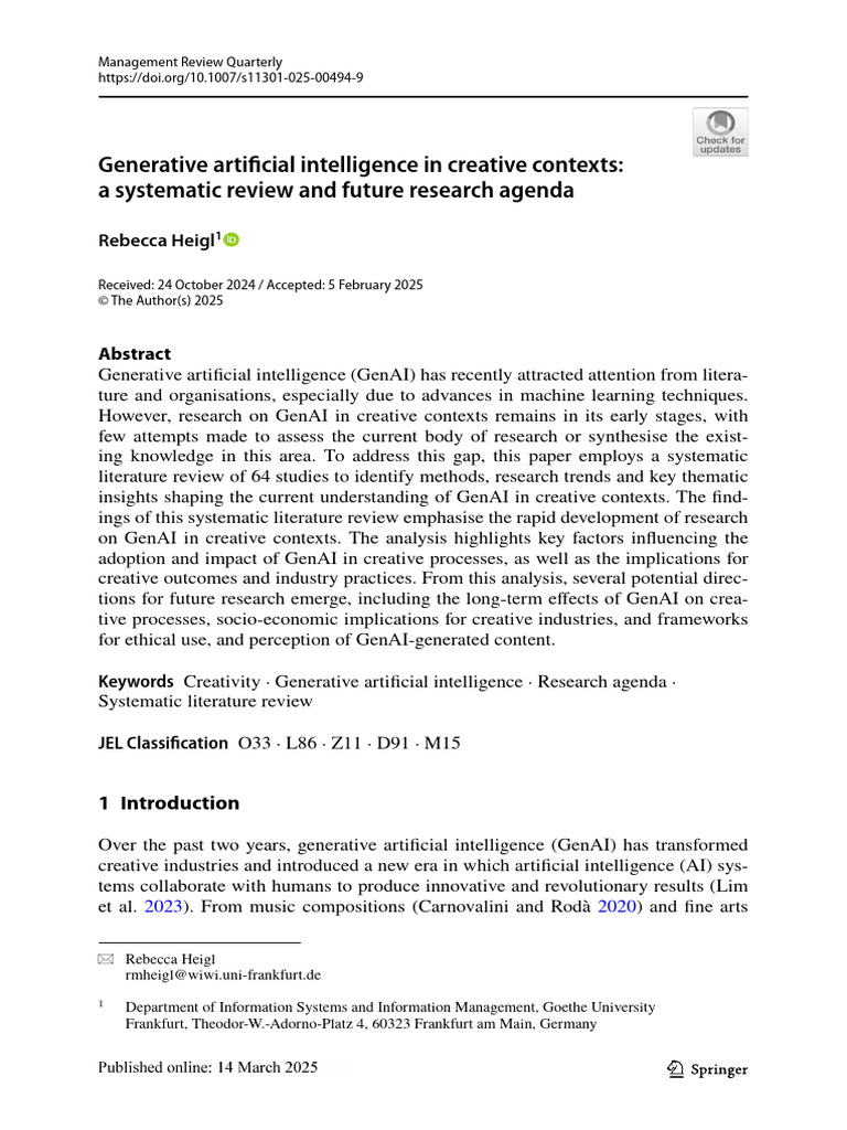 Generative AI in Creative Contexts: Review | PDF | Creativity ...