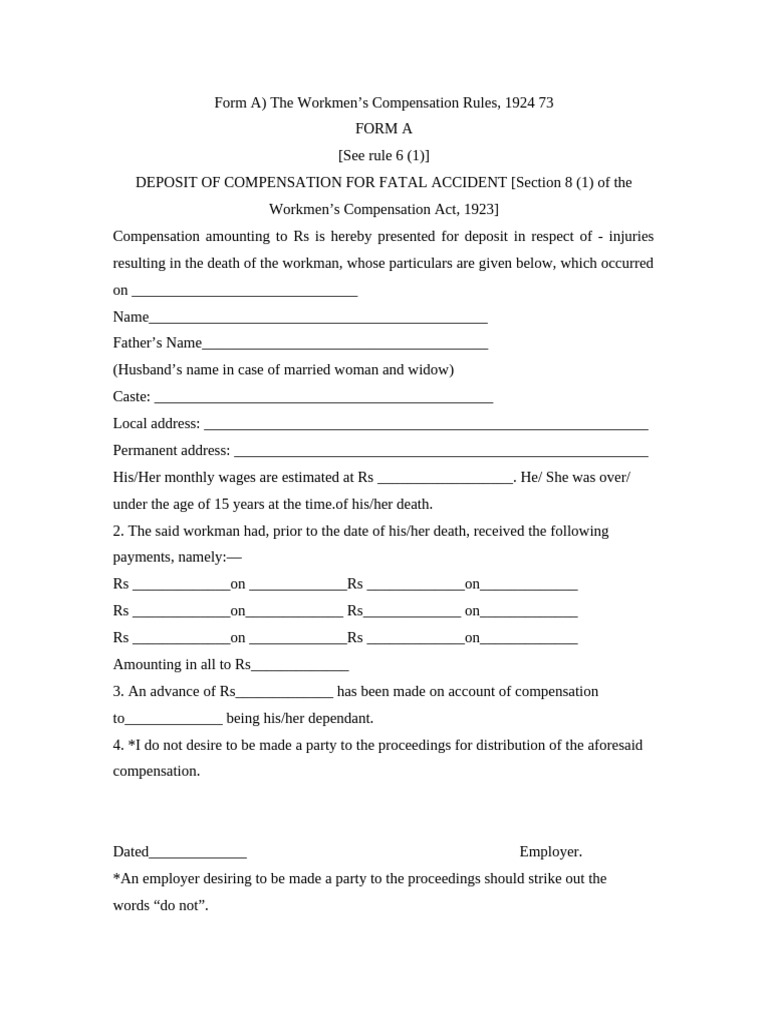 Workmen's Compensation Deposit Form | PDF