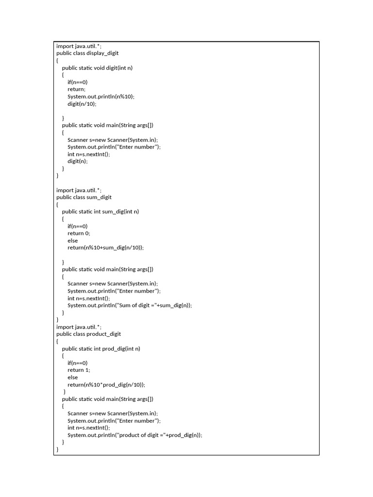 Java Programs for Digit Operations | PDF