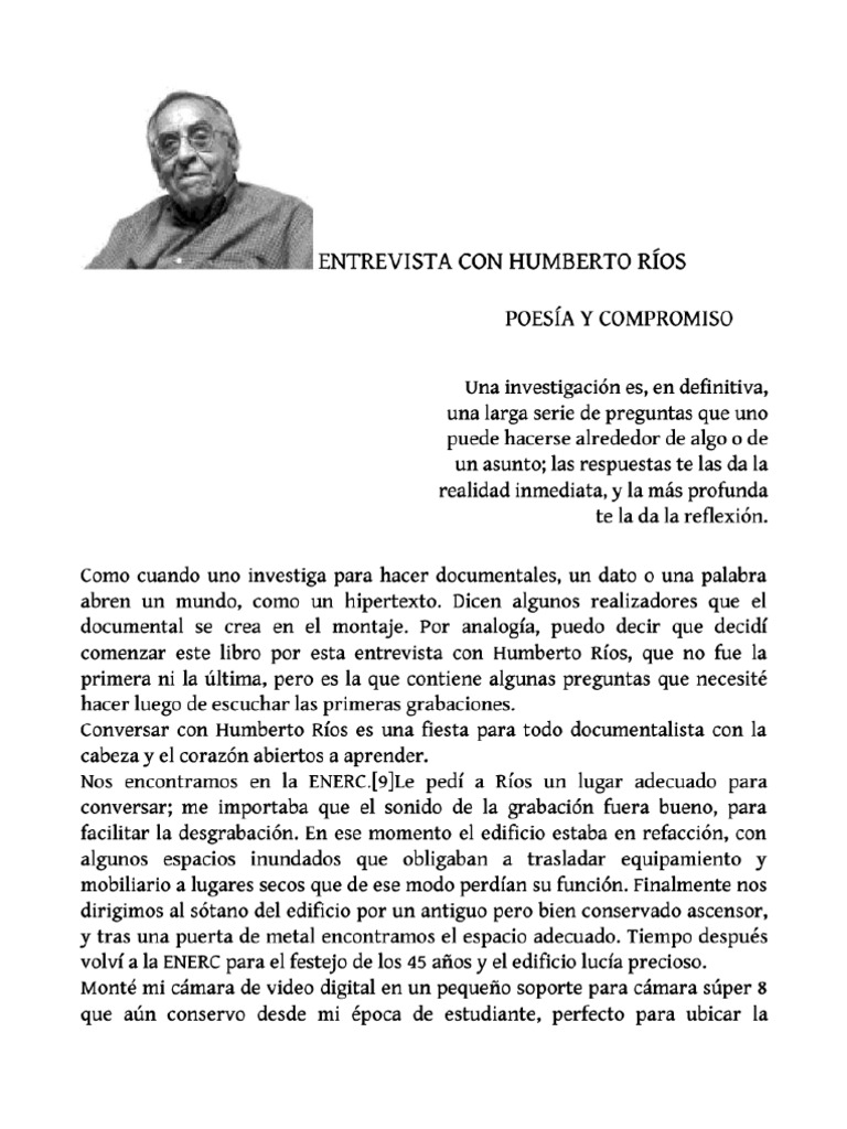 Entrevista a Humberto Ríos: Poesía y Documental | PDF | Verdad | Documental