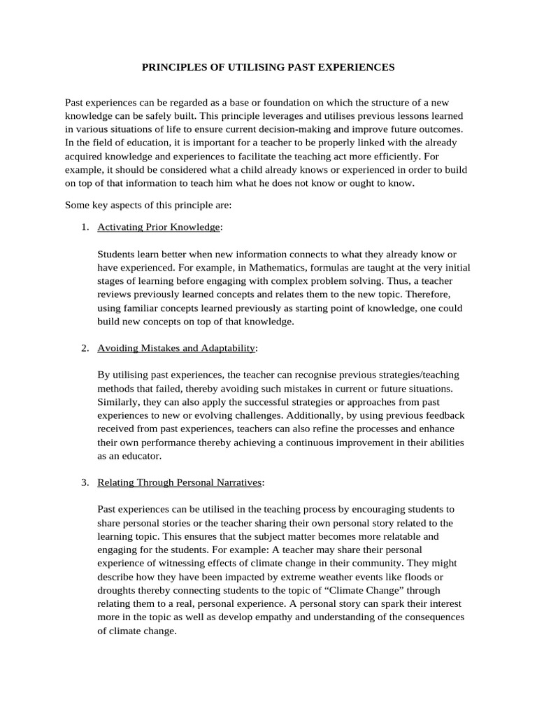 Principles of Utilising Past Experiences | PDF | Learning | Knowledge