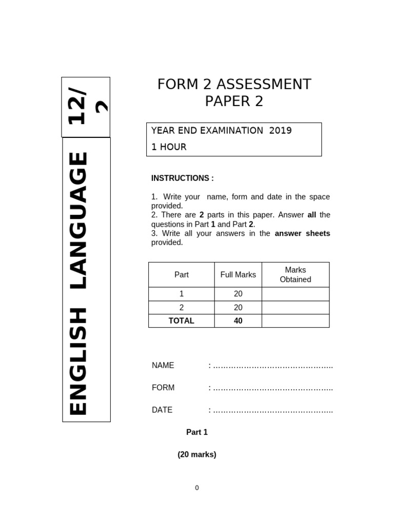 Form 2 English Language Exam Paper | PDF | Tests | Educational ...