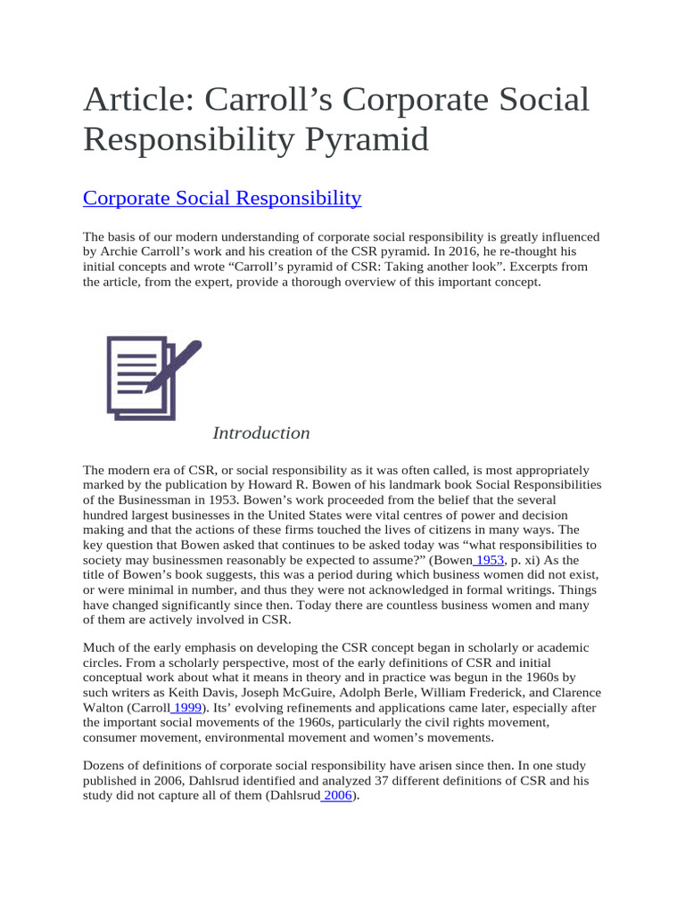 Carroll's CSR Pyramid Explained | PDF | Corporate Social Responsibility ...